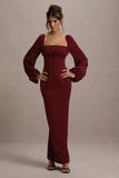 Nika Berry Satin Square Neck Balloon Sleeve Maxi Dress