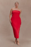 Ophelia Peplum Satin Maxi Dress Red