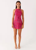 Leo Beaded Mini Dress Fuchsia