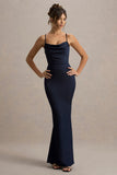 Gia Navy Satin Cowl Neck Maxi Dress