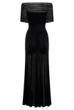 Caspian Slinky And Mesh Off Shoulder Maxi Dress Black