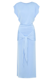 Maiara Shortsleeve Slinky Tie Maxi Dress Sea Blue