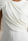 Opulence White Jumpsuit With Cape Sleeve and Draped Details