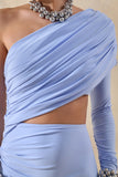 Malika Powder Blue Asymmetric Neck Maxi Dress With Body Cut Out And Gathered Detailing