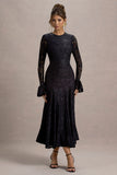 For Life Black Lace Long Sleeve Midi Dress