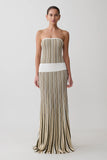 Joyce Stripe Maxi Knit Dress Khaki Ivory