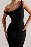 Salome Black Twisted Asymmetric Midi Dress