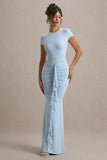 Vincenza Powder Blue Short Sleeve Gathered Maxi Dress