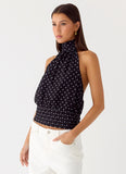 Willow Chiffon Top Black Polkadot
