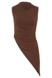 Suong High Neck Gathered Top Mocha