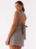 Lotus Tie Back Mini Dress Chocolate Gingham