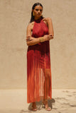 Alessia Orange Ombre Fringe High Neck Maxi Dress