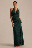 Talula Dark Green Extreme Cowl Neck Maxi Dress With Sash And Front High Split