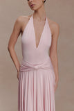Zelda Asymmetric Slinky Midi Dress Ballet Pink