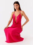 Tropic Muse Beaded Cowl Maxi Dress Fuchsia