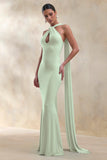 Rhoda Mint Twist Halter Neck Cape Maxi Dress