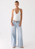 Neo Low Rise Wide Leg Denim Jeans Light Blue Wash