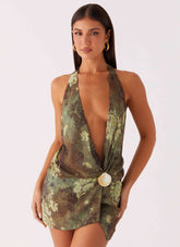 Eleanora Plunge Mini Dress Cyber Floral