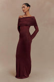 Kaitlin One Shoulder Slinky And Mesh Maxi Dress Burgundy