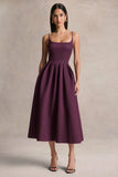 Jamila Plum Scoop Neck Midi Dress