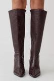 Sarah Faux Leather Crocodile Boot Chocolate