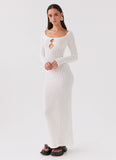 Crystal Cascade Knit Maxi Dress White