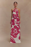 Katalina Chiffon Cowl Halter Top Red Deco Fleur Print