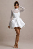 Tinkerbell White Satin Long Sleeve Puffball Mini Dress