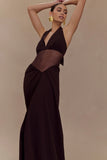 Jonna Chiffon And Mesh Maxi Dress Dark Chocolate