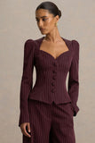 Lana Burgundy Pinstripe Woven Sweetheart Neck Tailored Top