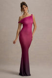 Exotic Berry Ombre Twisted Asymmetric Maxi Dress