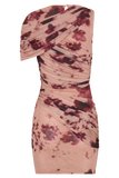 Adrienne One Shoulder Mesh Mini Dress Nude Blurred Floral Print