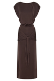 Maiara Shortsleeve Slinky Tie Maxi Dress Chocolate