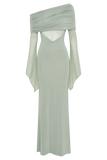 Kaitlin One Shoulder Slinky And Mesh Maxi Dress Basil