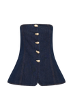 Lennox Strapless Long Line Button Top Indigo Blue
