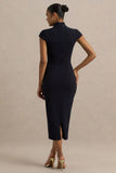 Elsie Navy Cut Out Neck Midi Dress With Short Sleeves