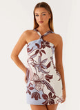 Keira Linen Micro Mini Dress Bluewood Blossom