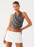 Hot Shot Studded Denim Mini Skort White