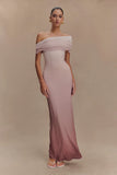 Cassandra Off Shoulder Slinky Maxi Dress Neutral Ombre