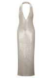 Carnation Sequin Halter Midi Dress Gold