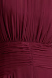 Melanina Burgundy High Neck Maxi Dress With Ruched Detailing