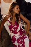 Katalina Chiffon Cowl Halter Top Red Deco Fleur Print