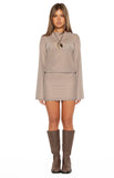 Obie Brown Sheer Mesh Stud Hem Mini Dress
