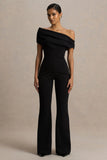 Alexandra Black Asymmetric Neck Draped Jumpsuit