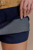 Miranda Faux Suede Belted Denim Mini Skirt Indigo Blue