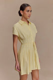 Aysha Buttoned Linen Mini Dress Lemon