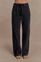 Perrie Mid Rise Straight Leg Tie Jeans Washed Black