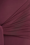 Myra Burgundy High Neck Maxi Dress With Sash and Ruched Detailing
