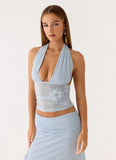 Fleur Power Halter Top Blue
