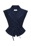 Charley Structured Tie Denim Top Indigo Blue